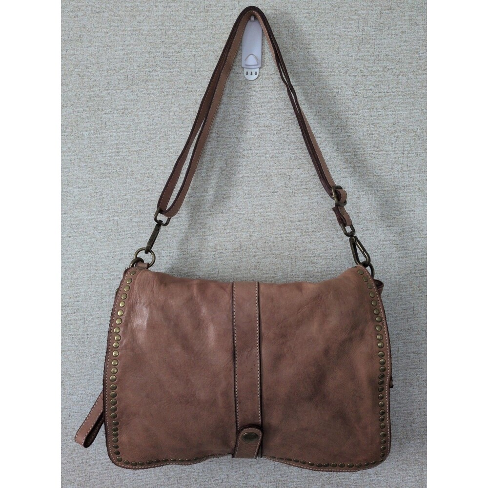 COSTANZA ROTA LEATHER DISTRESSED STUDDED SHOULDER BAG MADE IN ITALY